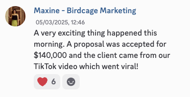 Maxine, Birdcage Marketing in the Viral Video Club Discord